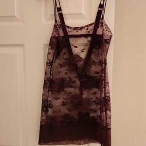 La Perla Sheer Lace Chemise in Rich Burgundy